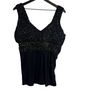 Boston Proper Beaded Braided Dressy Tank Top Black - M